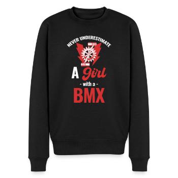 Unterschätze Niemals Ein Mädchen Mit Einem - Männer Premium Bio Pullover - Schwarz - Vorne - Nico (187cm)