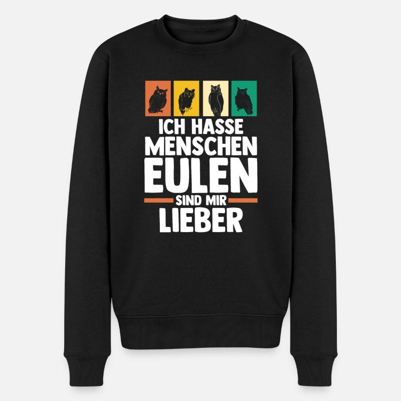 Eulen - Männer Premium Bio Pullover - Schwarz