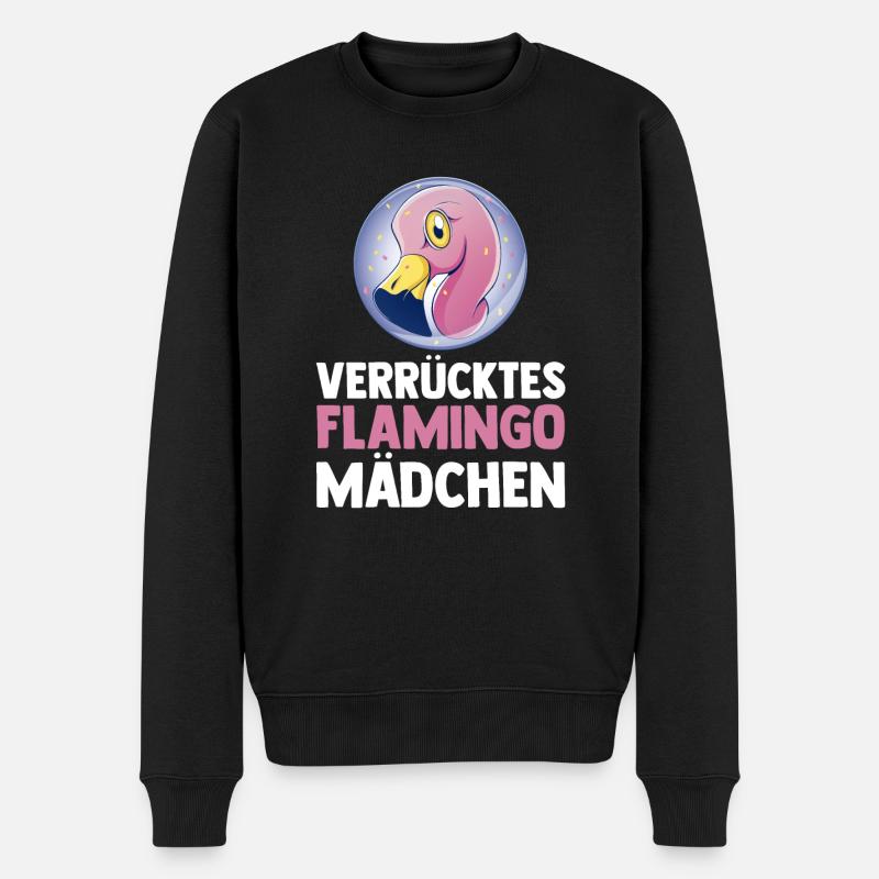 Verrücktes Flamingo Mädchen - Männer Premium Bio Pullover - Schwarz