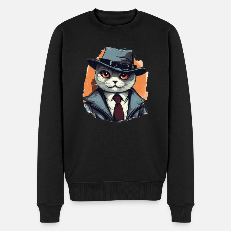 Britisch Kurzhaar Katze Detektiv - Männer Premium Bio Pullover - Schwarz