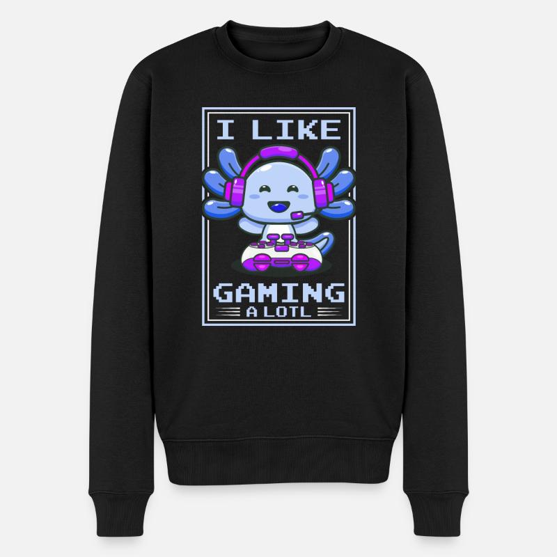 Gaming, Axolotl, Zocken, Videospiel, Einhorn Gamer - Männer Premium Bio Pullover - Schwarz