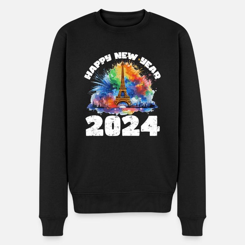 Frohes Neues Jahr mit Feuerwerk in Paris - Männer Premium Bio Pullover - Schwarz
