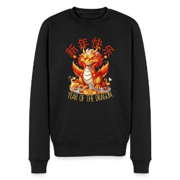 Année du Dragon Joyeux Nouvel An Chinois 2024 - Pull Premium bio Homme - noir - Devant - Nico (187cm)