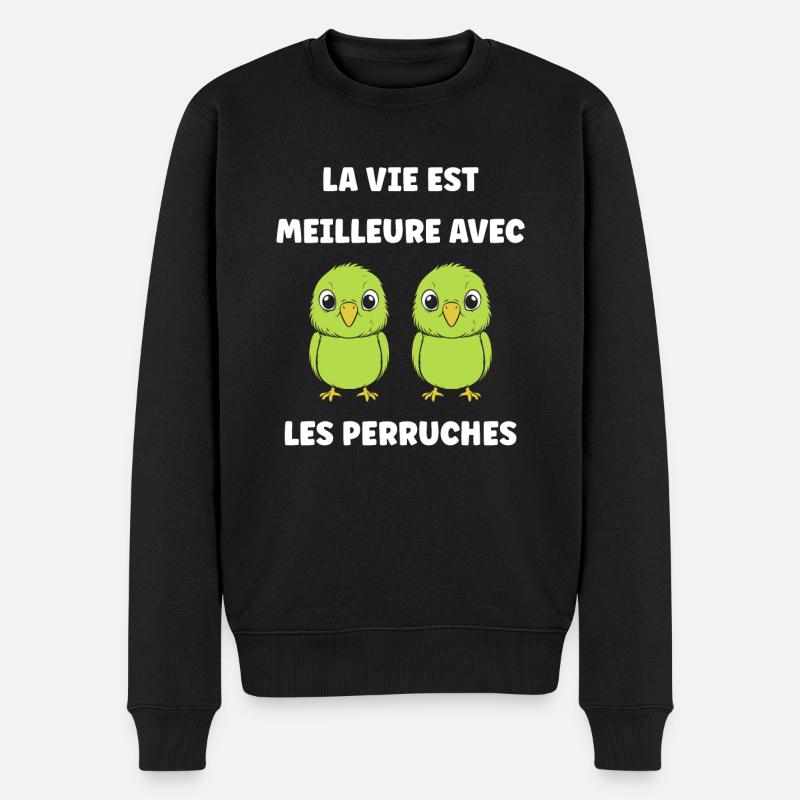 Oiseaux perruches humour petite perruche - Pull Premium bio Homme - noir