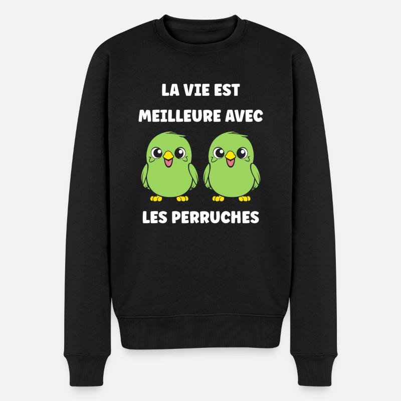 Oiseaux perruches humour petite perruche - Pull Premium bio Homme - noir