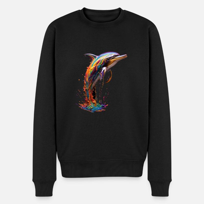 Rainbow Dolphin - Männer Premium Bio Pullover - Schwarz