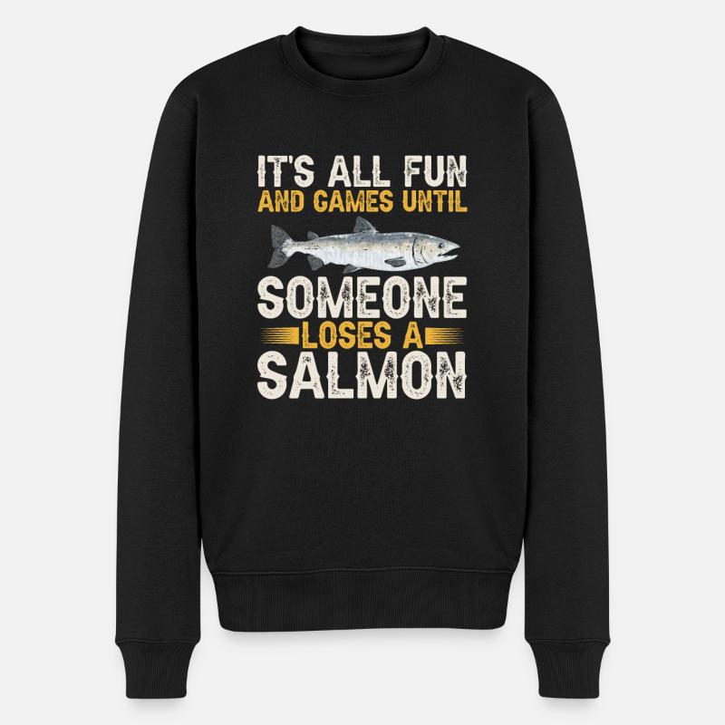 Lachsfischen Fischer Lachs Angler - Männer Premium Bio Pullover - Schwarz