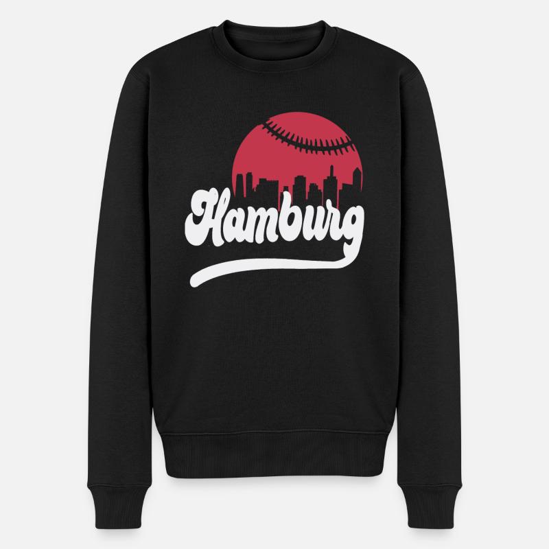 Baseball skyline Hamburg - Männer Premium Bio Pullover - Schwarz