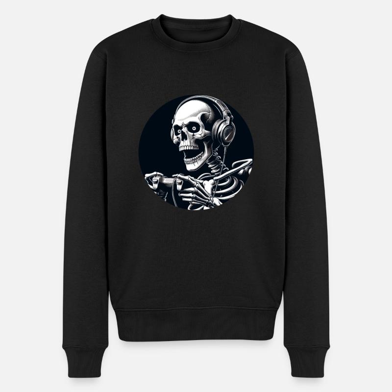 Skelett mit Gamecontroller und Kopfhörern - Männer Premium Bio Pullover - Schwarz