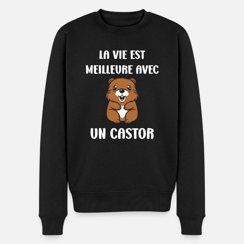 Humour petit castor - Pull Premium bio Homme - noir