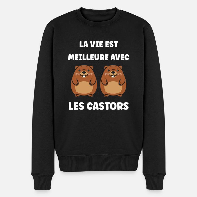 Humour petit castor - Pull Premium bio Homme - noir