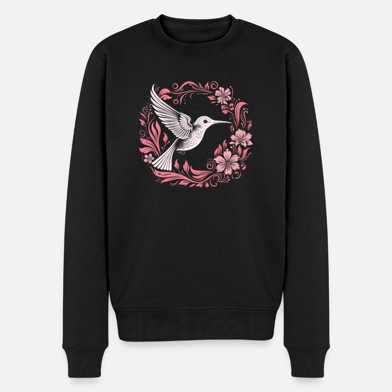 Kolibri Blumen - Männer Premium Bio Pullover - Schwarz