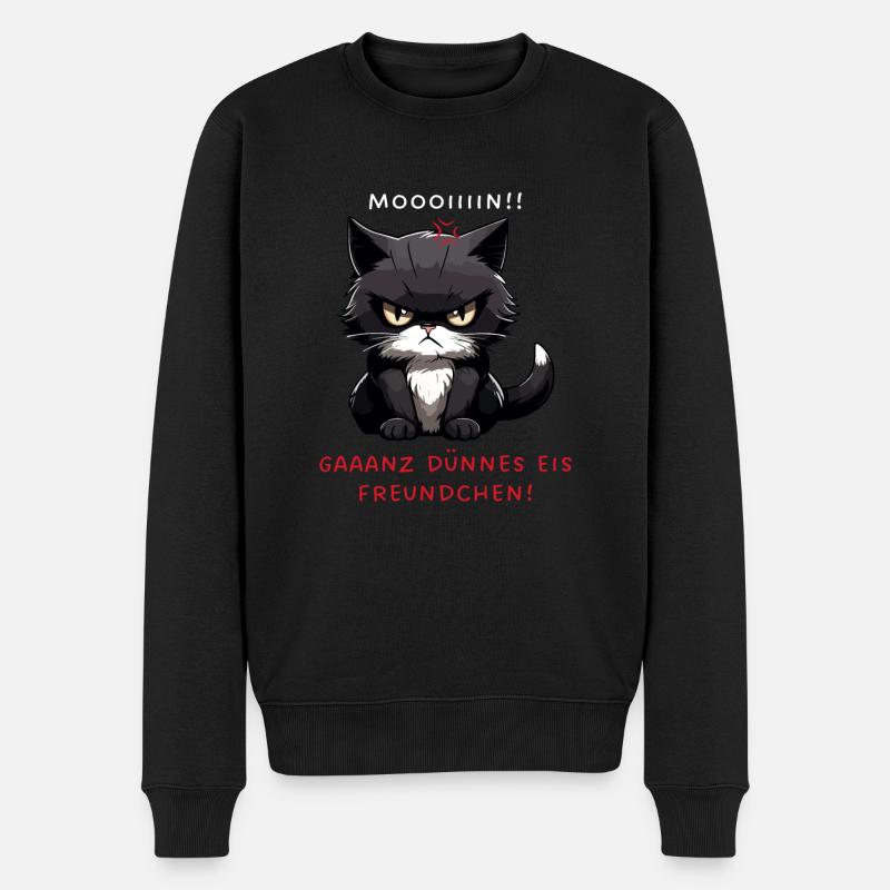 Ganz Dünnes Eis Freundchen - Schwarze Katze - Männer Premium Bio Pullover - Schwarz