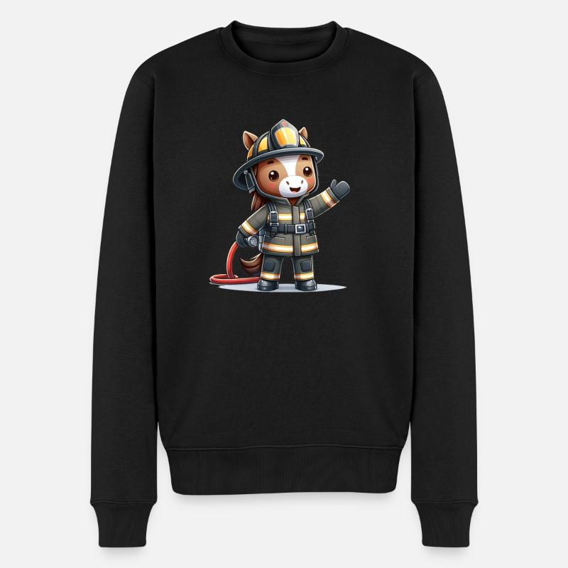 Cute Horse Firefighter - Männer Premium Bio Pullover - Schwarz