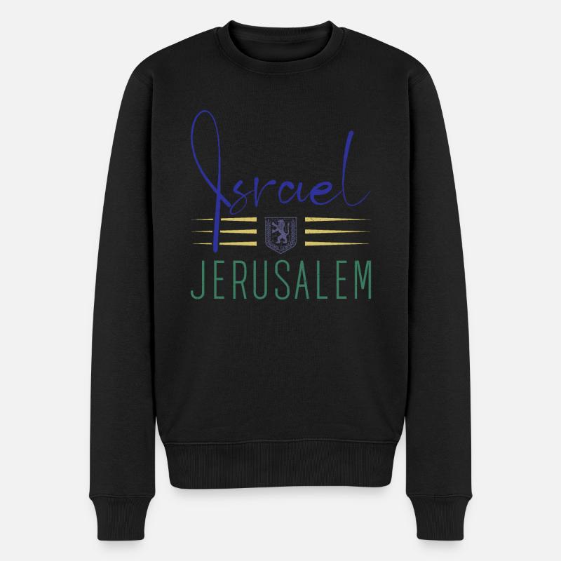 Jerusalem Wappen Israel Flagge - Männer Premium Bio Pullover - Schwarz