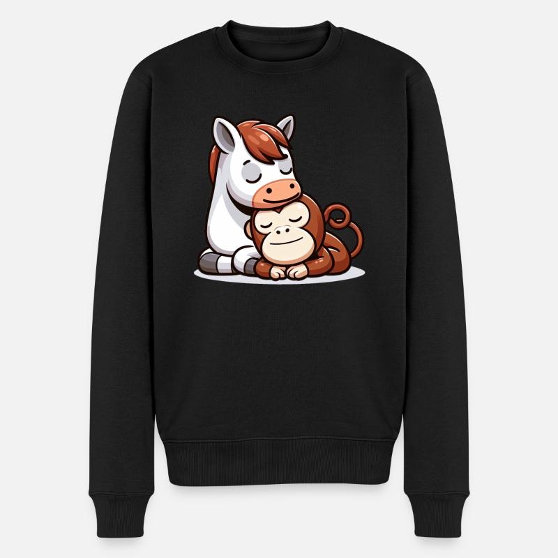 Cuddling Horse And Monkey In Love - Männer Premium Bio Pullover - Schwarz