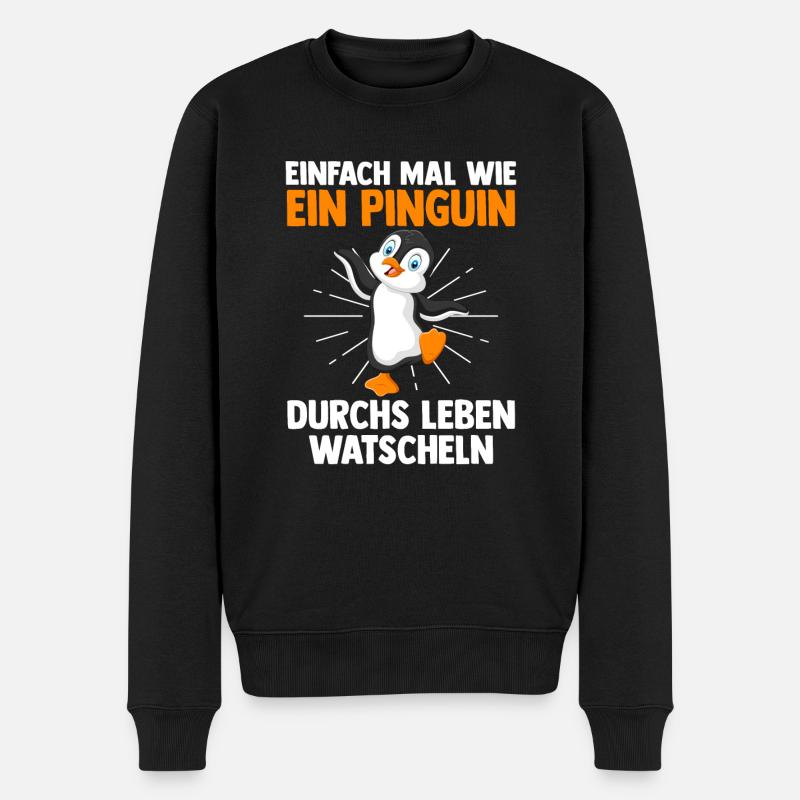 Süße Pinguin - Männer Premium Bio Pullover - Schwarz