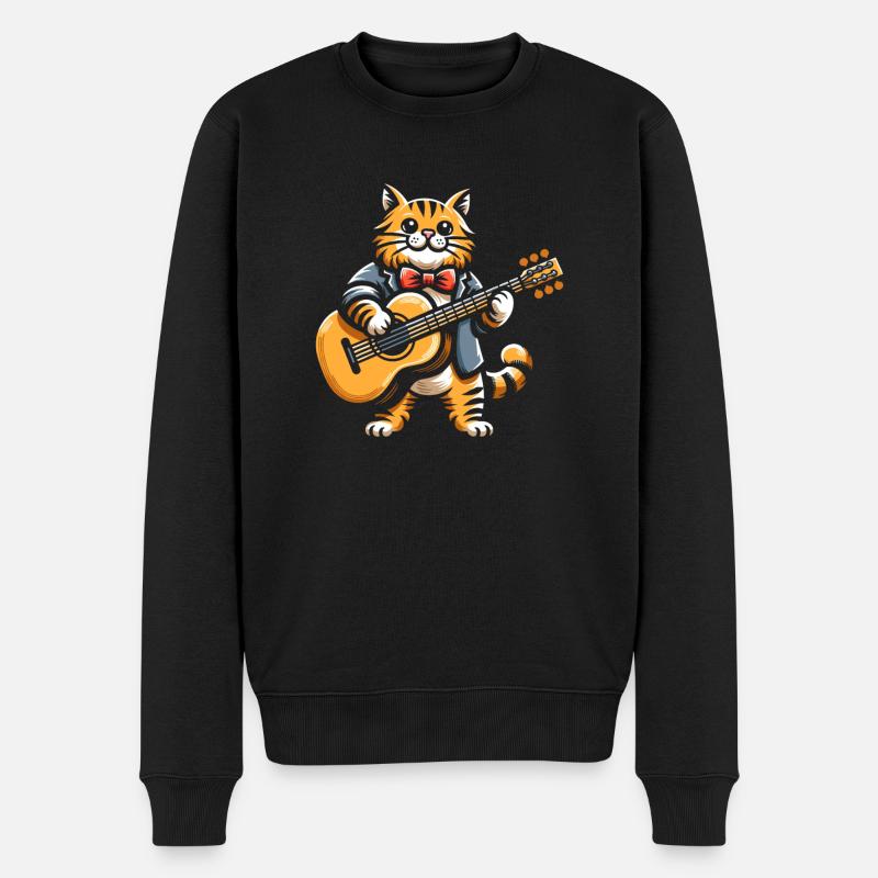 Akustikgitarre Katze - Männer Premium Bio Pullover - Schwarz
