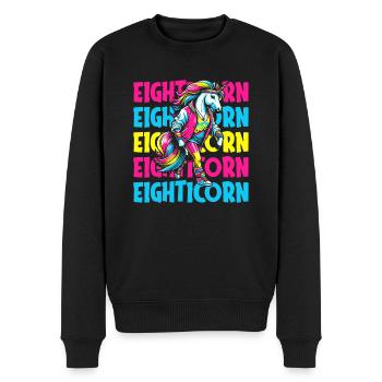 80s Achtziger Einhorn Eighticorn - Männer Premium Bio Pullover - Schwarz - Vorne - Nico (187cm)