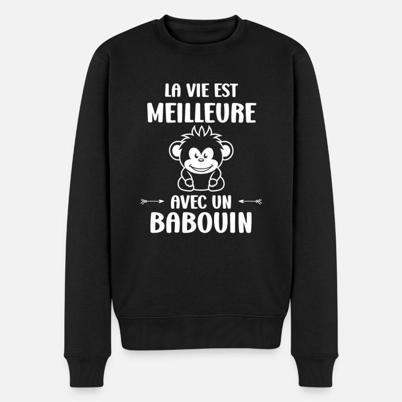 Humour petit singe babouin - Pull Premium bio Homme - noir