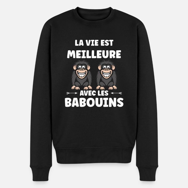 Humour petit singe babouin - Pull Premium bio Homme - noir