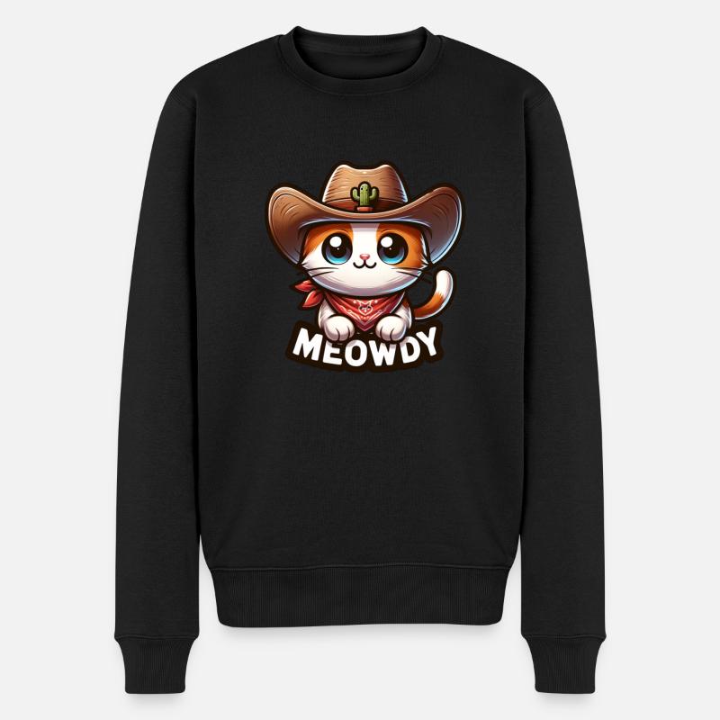 Niedliches Meowdy Cat Cowboy Pun Shirt - Männer Premium Bio Pullover - Schwarz