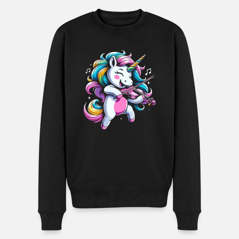 Einhorn Violine Instrument Geiger Geiger Geiger Geige - Männer Premium Bio Pullover - Schwarz