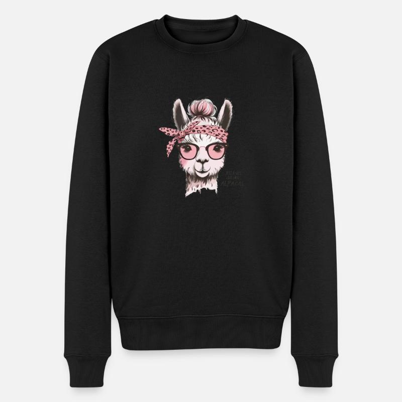 Stylisches Alpaka mit Brille - Männer Premium Bio Pullover - Schwarz