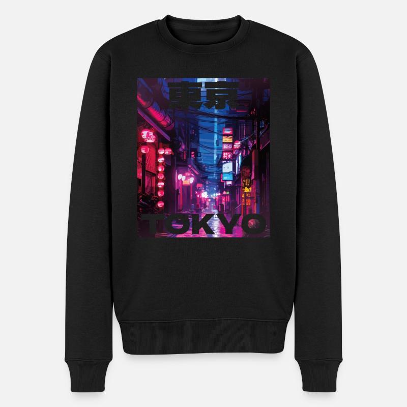 80er Vaporwave Ästhetik Retro Tokio - Männer Premium Bio Pullover - Schwarz