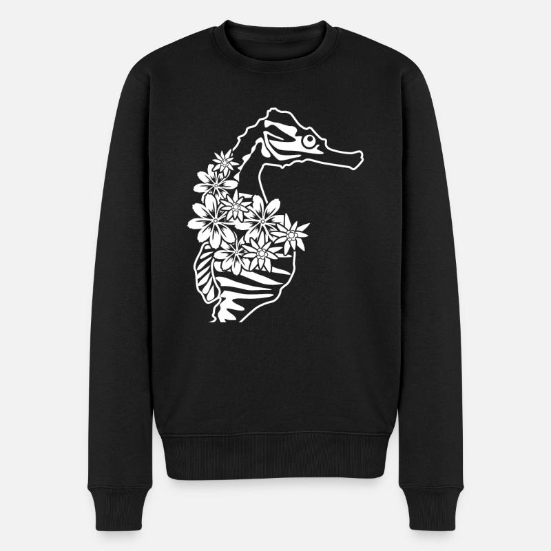 Hippocampes Fleurs Hippocampe - Pull Premium bio Homme - noir
