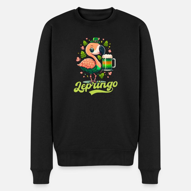 Irischer Flamingo St. Patricks Lepringo - Männer Premium Bio Pullover - Schwarz