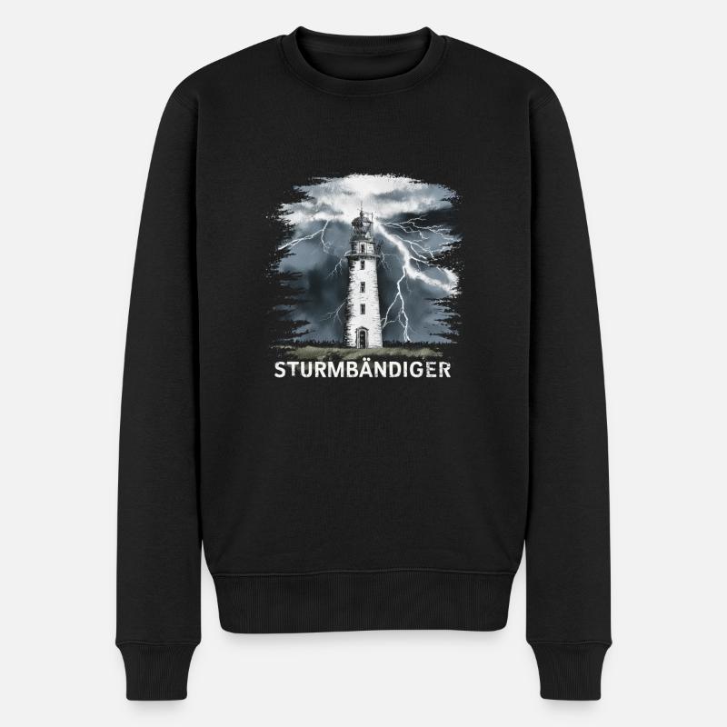 Sturmbändiger Leuchtturm Gewitter Kraftvoll - Männer Premium Bio Pullover - Schwarz