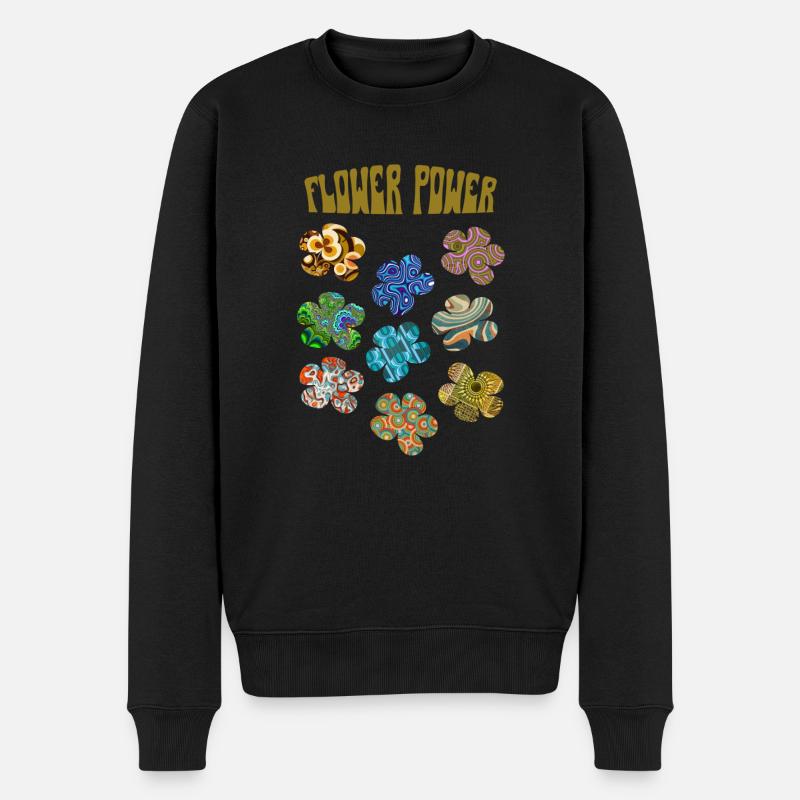 Flower-Power-Retro-Muster - Männer Premium Bio Pullover - Schwarz