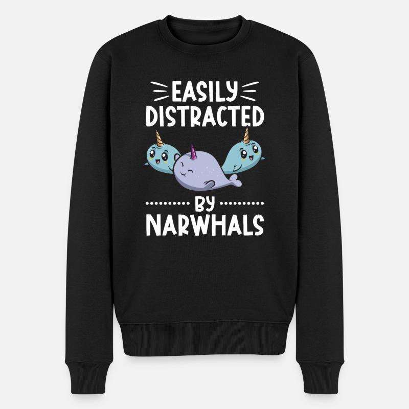 Narwal Einhornwal - Männer Premium Bio Pullover - Schwarz