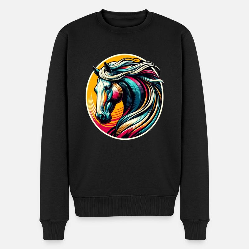 Pferd, Pferdekopf - Männer Premium Bio Pullover - Schwarz