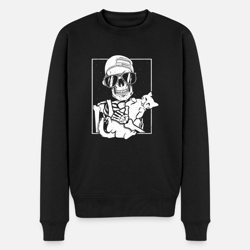 Squelette tenant un chat - Pull Premium bio Homme - noir