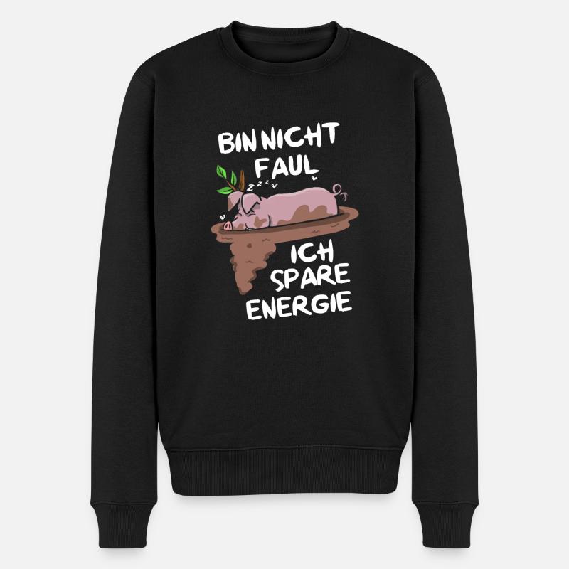 Bin Nicht Faul Ich Spare Energie Hängebauchschwein - Männer Premium Bio Pullover - Schwarz