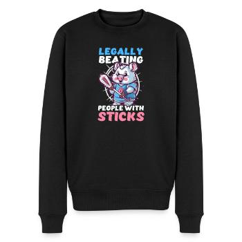 Lacrosse-Trainer verprügelt Menschen legal - Männer Premium Bio Pullover - Schwarz - Vorne - Nico (187cm)