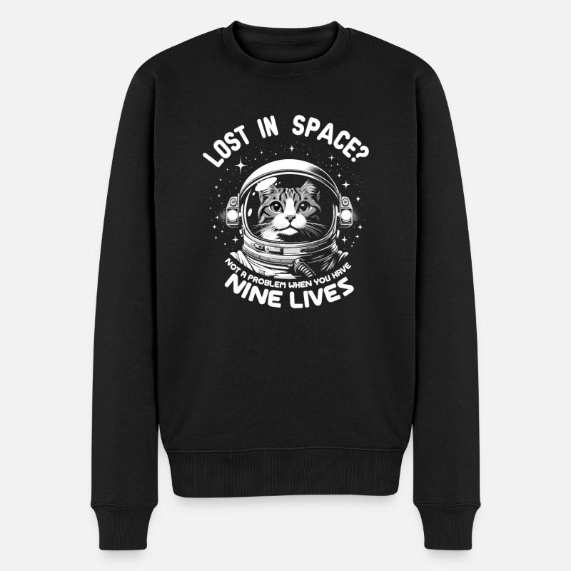 Katze Astronaut Astronomie Äußeres Sonnensystem - Männer Premium Bio Pullover - Schwarz