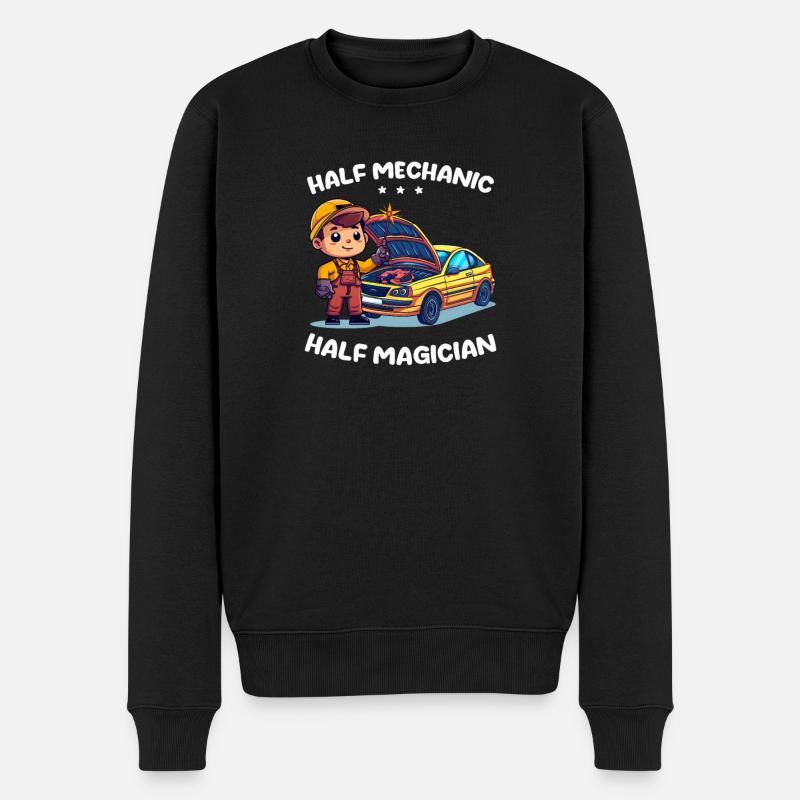 Automechaniker Halb Mechaniker, halb Zauberer - Männer Premium Bio Pullover - Schwarz