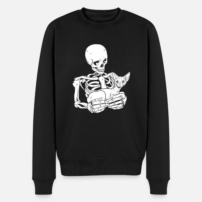 Skeleton Holding Cat - Männer Premium Bio Pullover - Schwarz