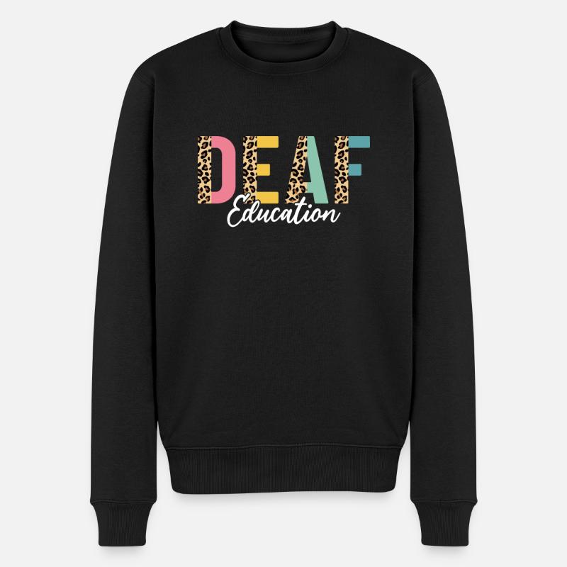 Deaf Education Half Leopard DHH Funny Deaf ASL - Men's Premium Organic Jumper - black