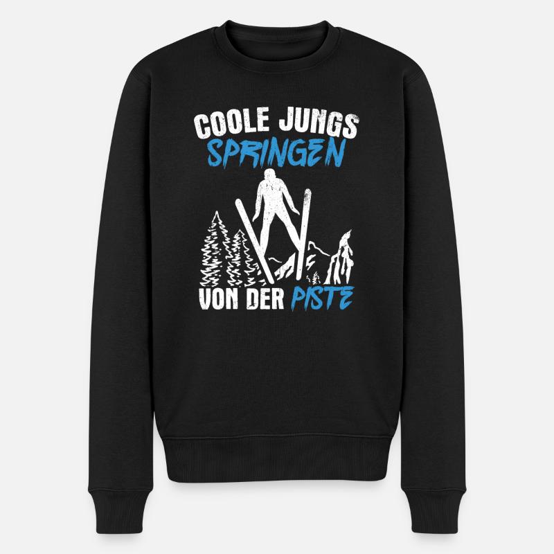 Coole Jungs Springen Von Der Piste Skiurlaub Skisp - Männer Premium Bio Pullover - Schwarz