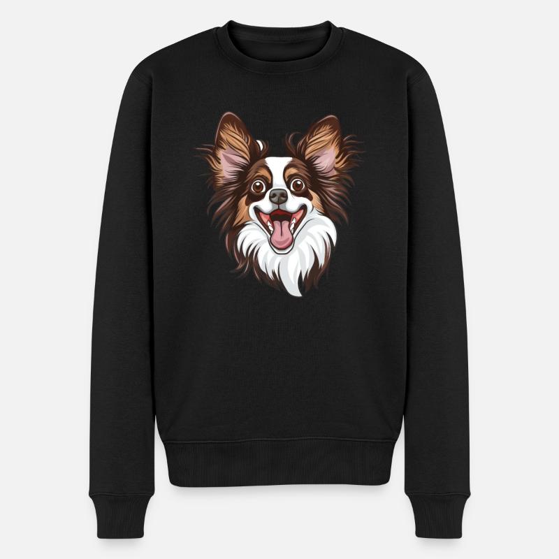 Épagneul nain Papillon | Illustration de dessin animé - Pull Premium bio Homme - noir