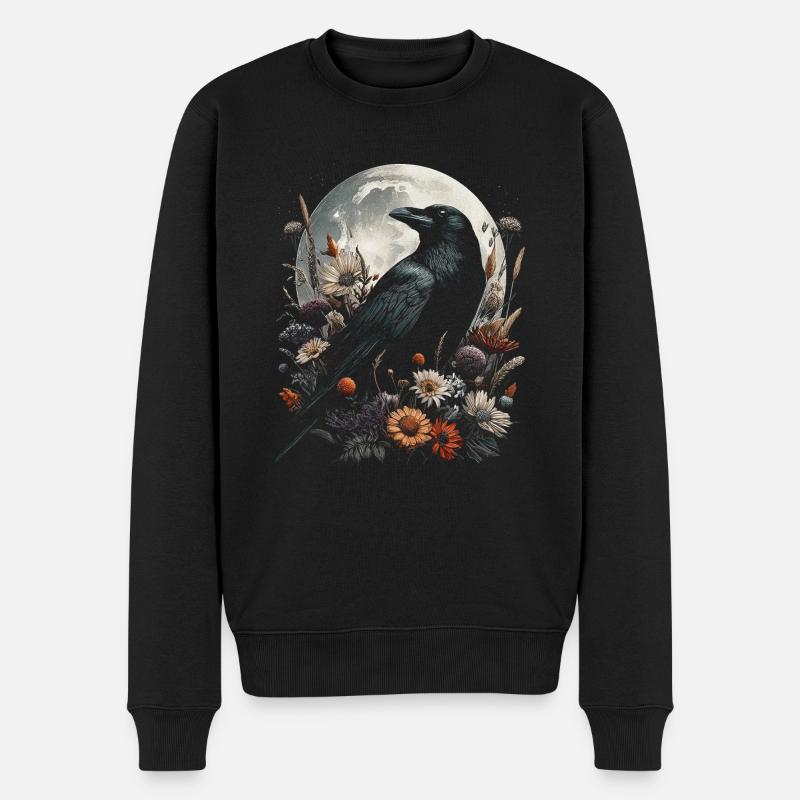 Cottagecore Rabe in Blumen - Männer Premium Bio Pullover - Schwarz