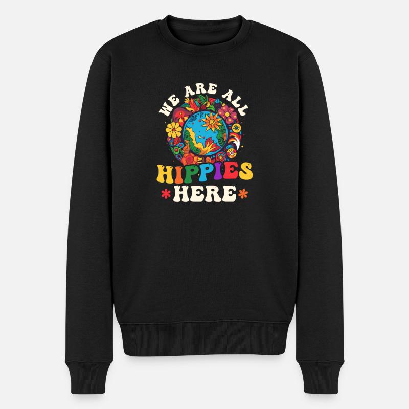 Florales Friedenssymbol Wir sind hier alle Hippies - Männer Premium Bio Pullover - Schwarz