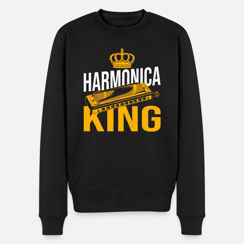 Playing Harmonica Gift - Men's Premium Organic Jumper - black