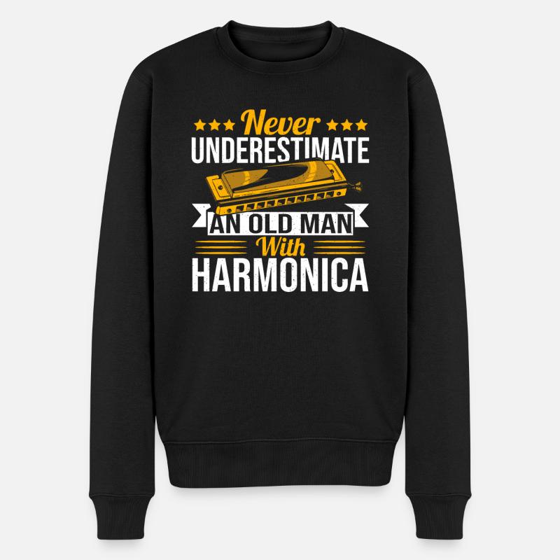 Playing Harmonica Gift - Men's Premium Organic Jumper - black