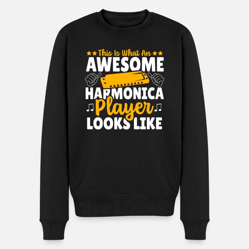 Playing Harmonica Gift - Men's Premium Organic Jumper - black