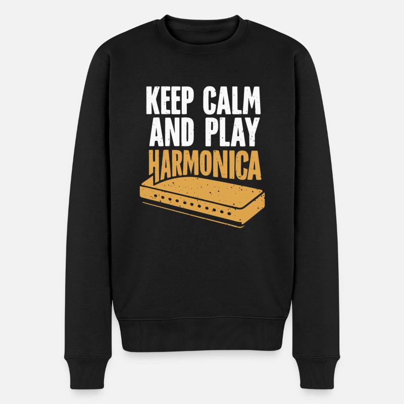 Mundharmonika Spielen Geschenk - Männer Premium Bio Pullover - Schwarz